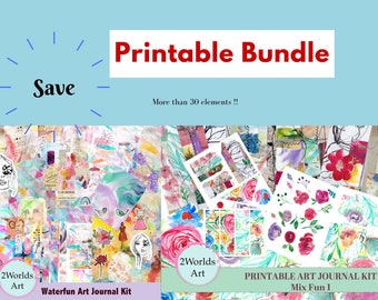 Art Journal Printable Kit Bundle, Digital Papers. Digital Scrapbooking