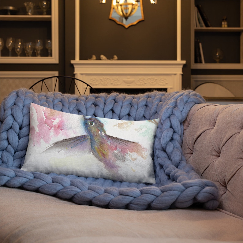 Best Friend Gift Woodland Painting Watercolor Throw Pillow Hummingbird Watercolor Paint Watercolor Painting Accent Pillow for Couch
