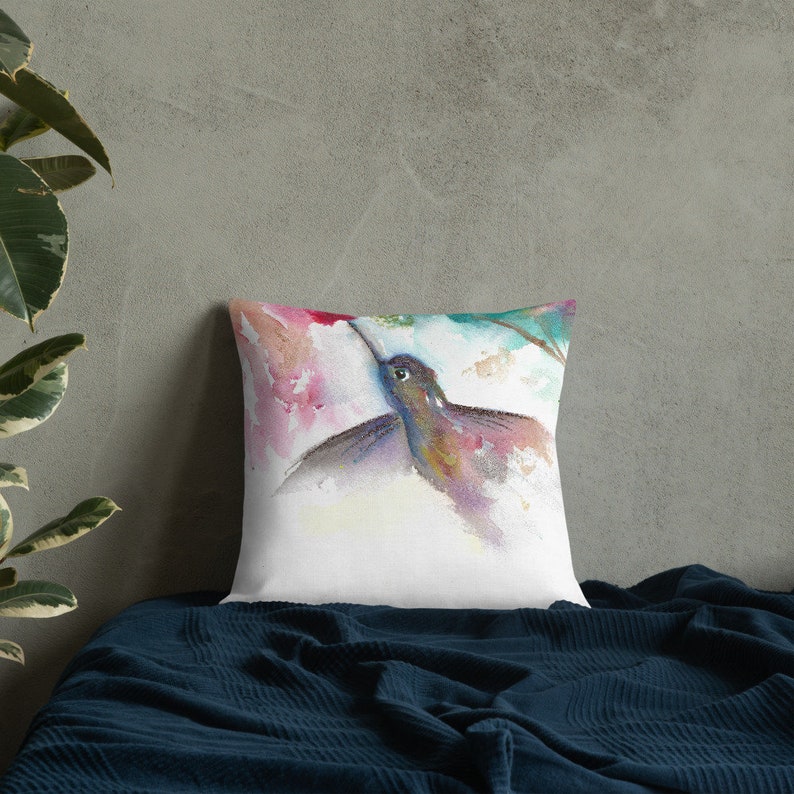 Best Friend Gift Woodland Painting Watercolor Throw Pillow Hummingbird Watercolor Paint Watercolor Painting Accent Pillow for Couch