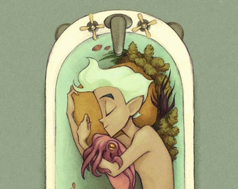 Cuddlefish High Tide 11x17" Poster Print - original character illustration