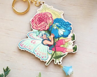 January Birth Month Flower Fairy Boy Wooden Keychain