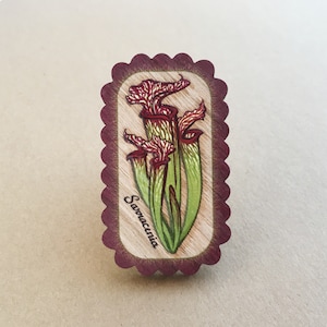 Carnivorous Botanical Wooden Pins– Sarracenia (North American Pitcher Plant)