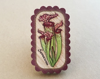 Carnivorous Botanical Wooden Pins– Sarracenia (North American Pitcher Plant)