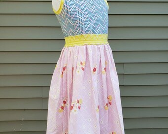 Sizes 2t and 4, Summer Sun Dress, Delight T-Shirt Dress, spring dress, knit & woven dress, pink strawberry dress, sleeveless dress