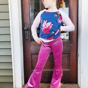 Bell Bottom pants in Stretch Velvet for girls 6 months- 14 years, choose from 24 solid velvet colors, velvet flares