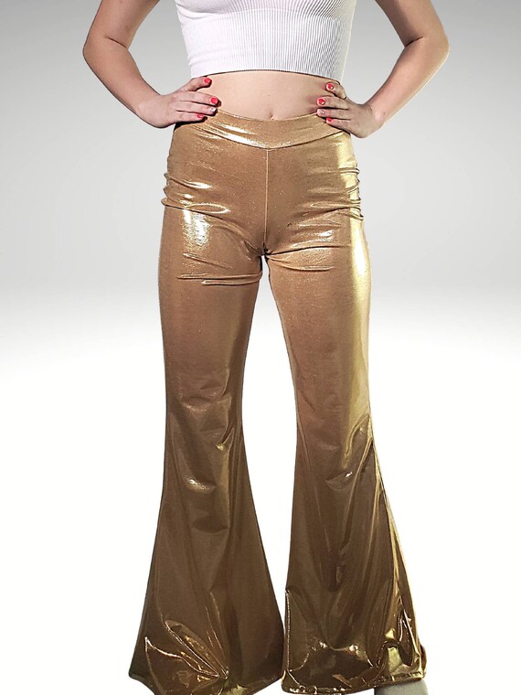 Women s Bell Bottom Pants in Stretch Metallic Size Xxs plus 2x Choose From so Many Colors Metallic Flares Shiny Stretchy Adult Bells Etsy UK