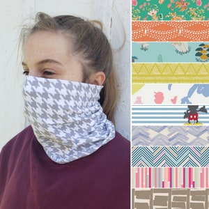 Cotton/Lycra Neck Gaiter, Face Mask, cloth face covering, Travel Mask, Dust Mask, Reusable Mask,  Washable Eco-friendly, Adult & kids sizes