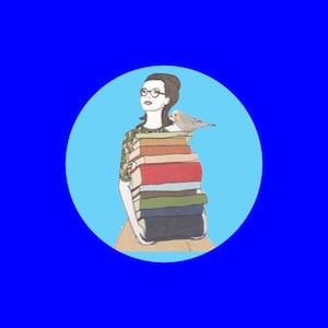 Frau mit Bücherstapel Magnet