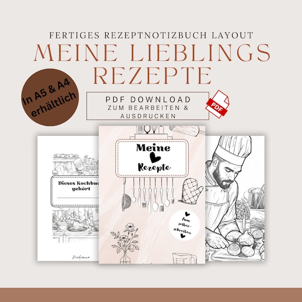 Cookbook to write yourself I Recipe notebook I for 28 recipes I in A4 and A5 layout I PDF download to fill in and print I German