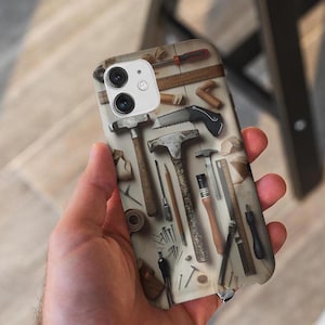 Étui de téléphone pour homme, étui pour iPhone Samsung avec outil, étui pour téléphone pour menuisier, menuisier, entrepreneur, papa, cadeau pour la fête des pères