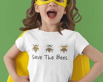 Kids Tee T-Shirt With Save The Bees Quote Kids Summer Graphic Tee With Cute Bee Insect Design Eco Message For Nature Lover Activist Kids Tee