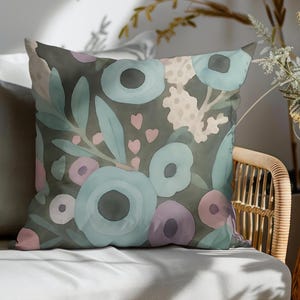 Flower Print Pillow Gift For Her Abstract Watercolor Flower Design Boho Cushion For Spring Summer Decor Floral Pillow Mothers Day Gift Idea
