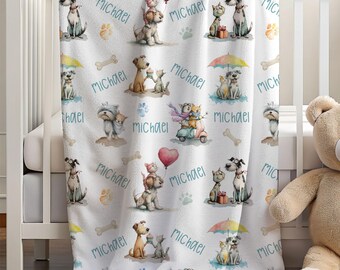 Custom Name Cat Dog Kids Banket Personalized Puppy Kitten Blanket Pet Theme Baby Gift Soft Velveteen Nursery Blanket