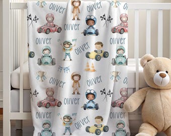 Personalized Race Car Toddler Blanket Kids Race Cars Custom Name Velveteen Blanket Car Nursery Decor Race Car Gift for Boys Blanket