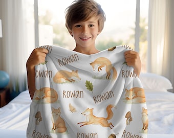 Custom Name Kids Fox Blanket Gift For Baby Shower Or Kids Birthday Woodland Fox Theme Personalized Boy Or Girl Blanket Woodland Animal Decor