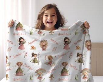 Fairy Personalized Kids Blanket Custom Name Velveteen Blanket Enchanted Forest Woodland Fairy Garden Kids Toddler Birthday Keepsake Gift