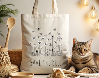 Bienen-Druck-Einkaufstasche für Bienen Naturliebhaber Speichern Sie die Bienen Tote-Einkaufstasche Tierliebhaber Bestäuber Biene Botanische Design-Stoffbuchtasche