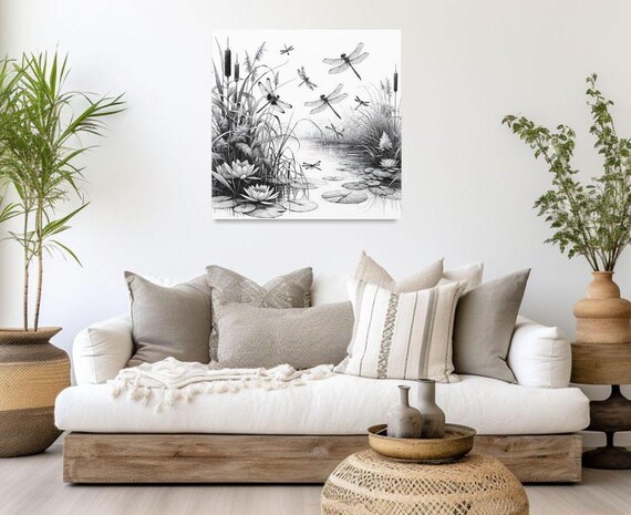 Dragonfly lover black and white line art wall canvas print dragon fly wall art gift nature lover gift spirit animal gift dragonfly art lover