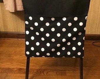 24 Chair Pockets  Durable black & white Cotton Polka dot print with  black  backers. Free shipping