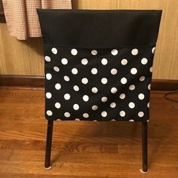 24 Chair Pockets  Durable black & white Cotton Polka dot print with  black  backers. Free shipping
