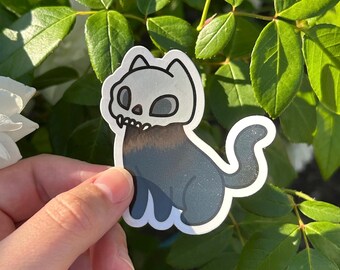 Skull Cat Vinyl Sticker
