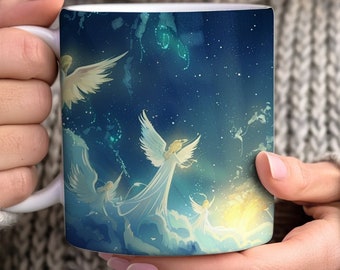 Celestial Angels Ceramic Mug - Spiritual Gift for Friend, Religious Coffee Cup, Faithful Travel mug, Divine Coffee Cup, Heavenly Travel Mug