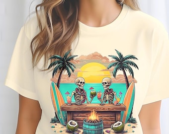 Comfort Colors Tee, Unisex Shirt, Summerween Halloween Shirt, Haunted Summer Vibes Shirt, Skeleton Beach Shirt, Tropical Spooky Shirt