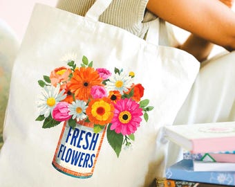 Bolso tote floral, regalo para mamá, regalo para maestra, bolso tote con flores, regalo para amantes de la jardinería, bolso tote para amantes de los libros, bolso tote de lona, bolso tote de mercado