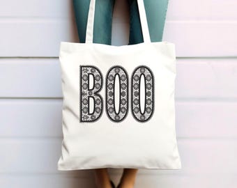 Boo Tote Bag Halloween Tote Bag Lace Boo Bag Coquette Halloween Tote Spooky Tote Bag Halloween Party Gift Halloween Book Bag Spooky Gift Bag