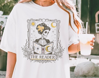 Comfort Colors Tee, Bookish T-Shirt, Skeleton Reading, Reading Shirt, Book Lover Gift, Dark Academia, Spooky Season, Gift for Book Lover