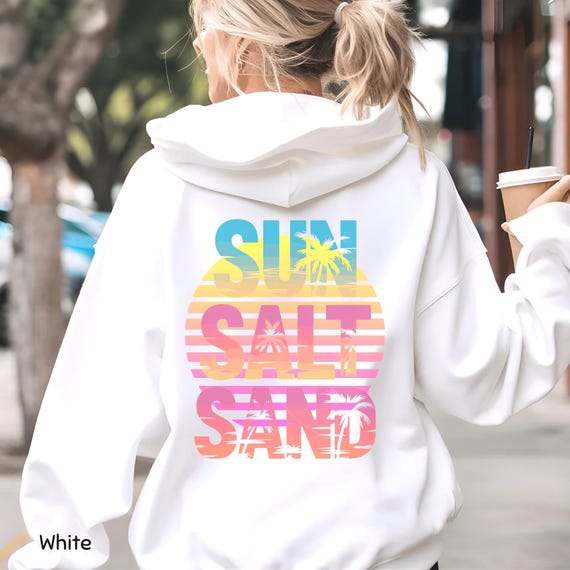 Sun Salt Sand Hoodie Tropical Hoodie Women Palm Tree Hooded Sweatshirt Retro Beach Sweatshirt Gift for Her Beach Lover Summer Sweatshirt