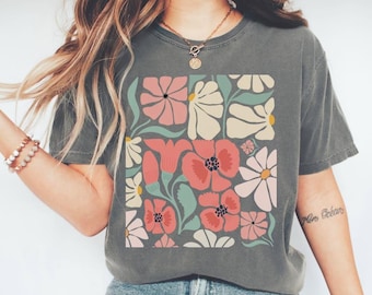 Boho Wildflowers Tshirt, Floral T shirt, Cottage Core Flowers Comfort Colors Shirt, Womens Floral Graphic Tee, Floral Shirt, Botanical Shirt