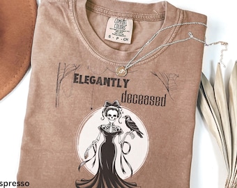 Dark Feminine Skeleton Comfort Colors Shirt, Gothic Coquette Halloween Tee, Raven Skeleton Aesthetic, Spooky Chic Skeleton Shirt, Skeleton
