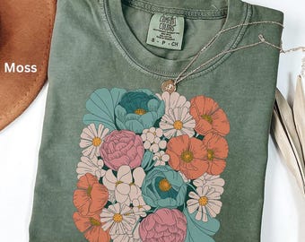 Boho Wildflowers Tshirt, Floral T shirt, Cottage Core Flowers Comfort Colors Shirt, Womens Floral Graphic Tee, Floral Shirt, Botanical Shirt