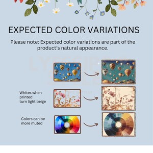 May include: Image detailing expected colour variations for a product. The text reads "EXPECTED COLOUR VARIATIONS" and "Please note: Expected colour variations are part of the product's natural appearance." Examples show how whites turn beige and colours can be muted.