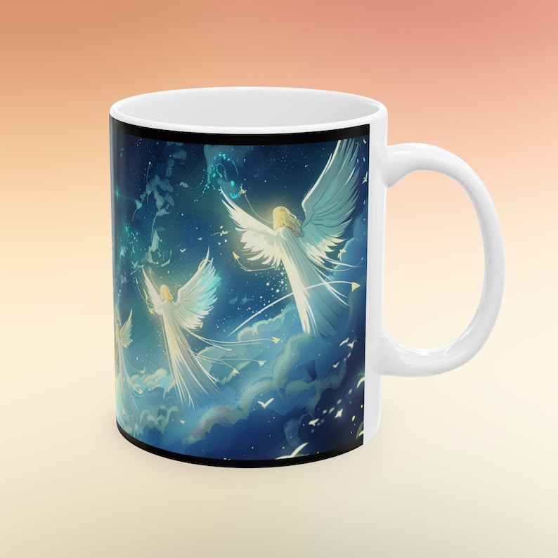 Celestial Angels Ceramic Mug - Spiritual Gift for Friend, Religious Coffee Cup, Faithful Travel mug, Divine Coffee Cup, Heavenly Travel Mug image 2