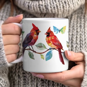 Graphic Bird Lover&#39;s Mug - Colorful Stained Glass Bird Mug - Coffee Cup for Bird Lovers, Travel Mug for Nature Enthusiasts, Gift for Mom,Dad