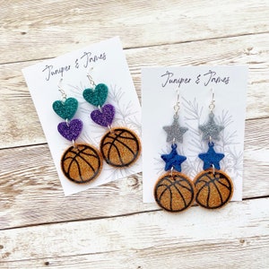 Team Spirit Basketball Earrings, Personalized Team Colors, Nickel Free Hypoallergenic Jewelry