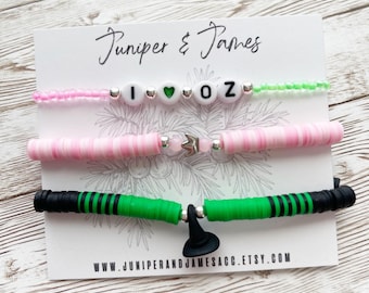 Wicked Inspired Bracelet Stack: Elphaba, Glinda, I Heart Oz