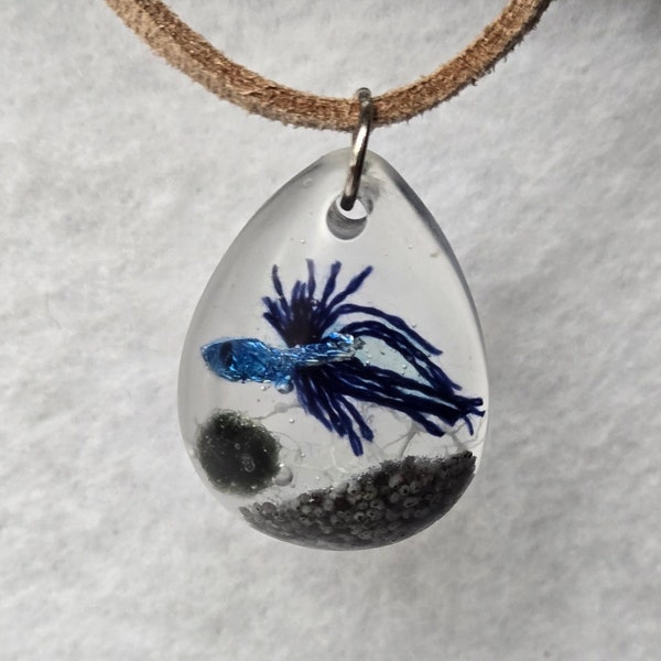 Betta Fish Mini Aquarium Teardrop Pendant Necklace