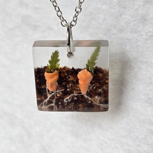 Miniature Hairy Rooting Carrots Square Pendant Necklace
