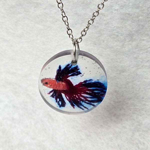 Miniature Pink/Purple/Red/Blue Betta Fish Pendant Necklace