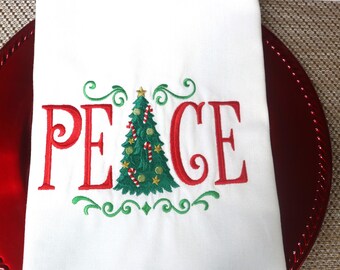 A Great Christmas Gift. Large striped Eco-friendly Kitchen Towel, Machine Embroidered Christmas motif, Christmas in July