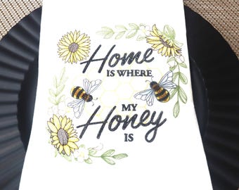 A Great Christmas Gift. Large 100% cotton machine embroidered beautiful honey and bee motif kitchen towel.