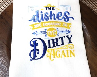 A Great Christmas Gift. Large striped Eco-friendly Kitchen Towel with Machine Embroidery-Vintage Style