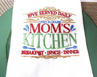 A Great Christmas Gift. Large striped Eco-friendly Kitchen Towel with Machine Embroidery-Vintage Style