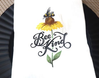 A Great Christmas Gift. Large 100% natural cotton machine embroidered kitchen towel with a honey bee motif
