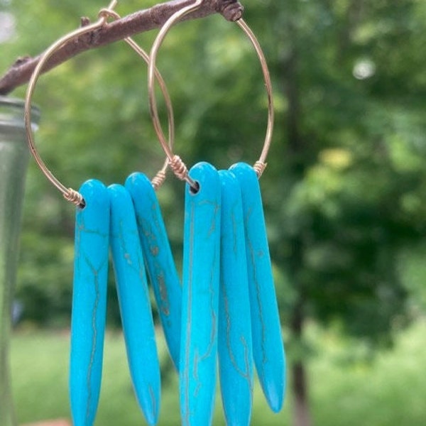 Long Turquoise and Gold Spike Earrings