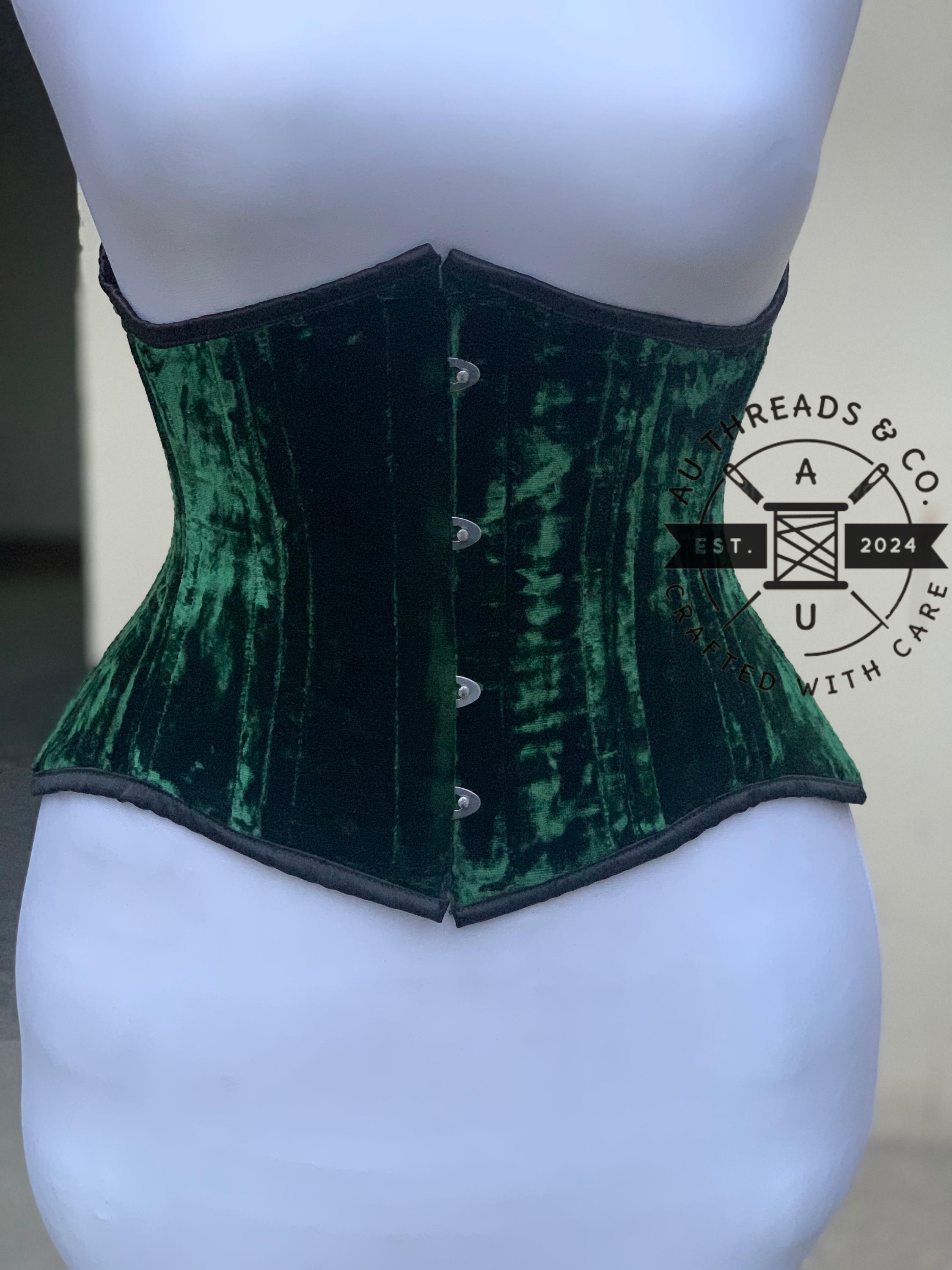 Women Underbust Green Velvet Steel Boned Corset Waist Trainer Hourglass Etsy