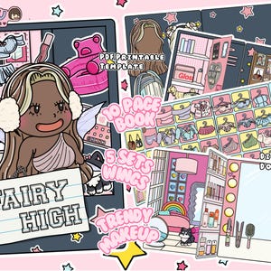 Dark Skin Fairy High Paper Dollhouse Printable Digital Busy Book for Girls DIY Dollhouse PDF Pretend Play Set High School Girl Y2K Aesthetic